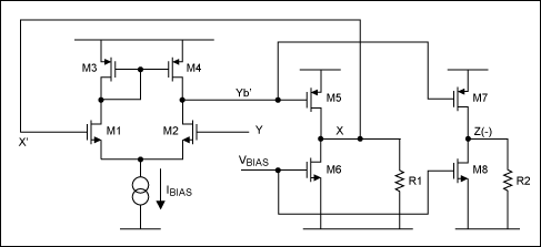 Figure 3. The current conveyor (CCII+) using an unbuffered amplifier.