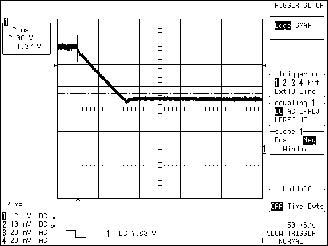 圖2. C1 = 470μF，充電電源移開時，4節(jié)電池開關模式電路的瞬態(tài)特性