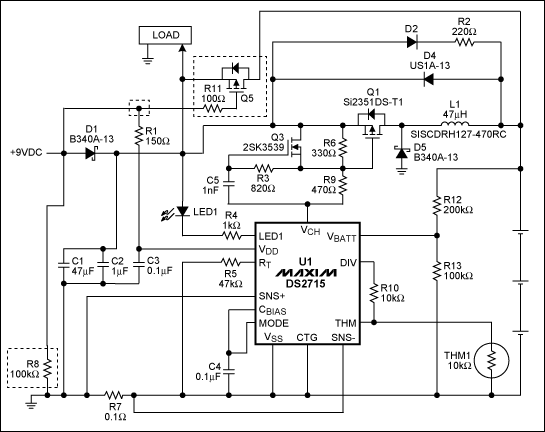 圖3. 改進后的開關模式應用電路，適用于DS2715連接非連續(xù)負載的應用