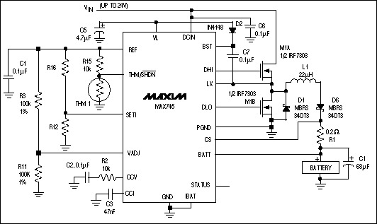 Figure 2. This switch-mode-charger IC exhibits high efficiency over a wide range of source voltage, battery voltage, and charging current.