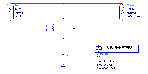 圖4  DCS頻段輸入濾波網(wǎng)絡(luò)仿真原理圖。