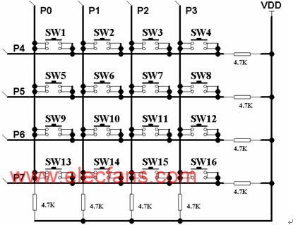 4×4鍵盤模塊電路圖 來源于:www.delux-kingway.cn