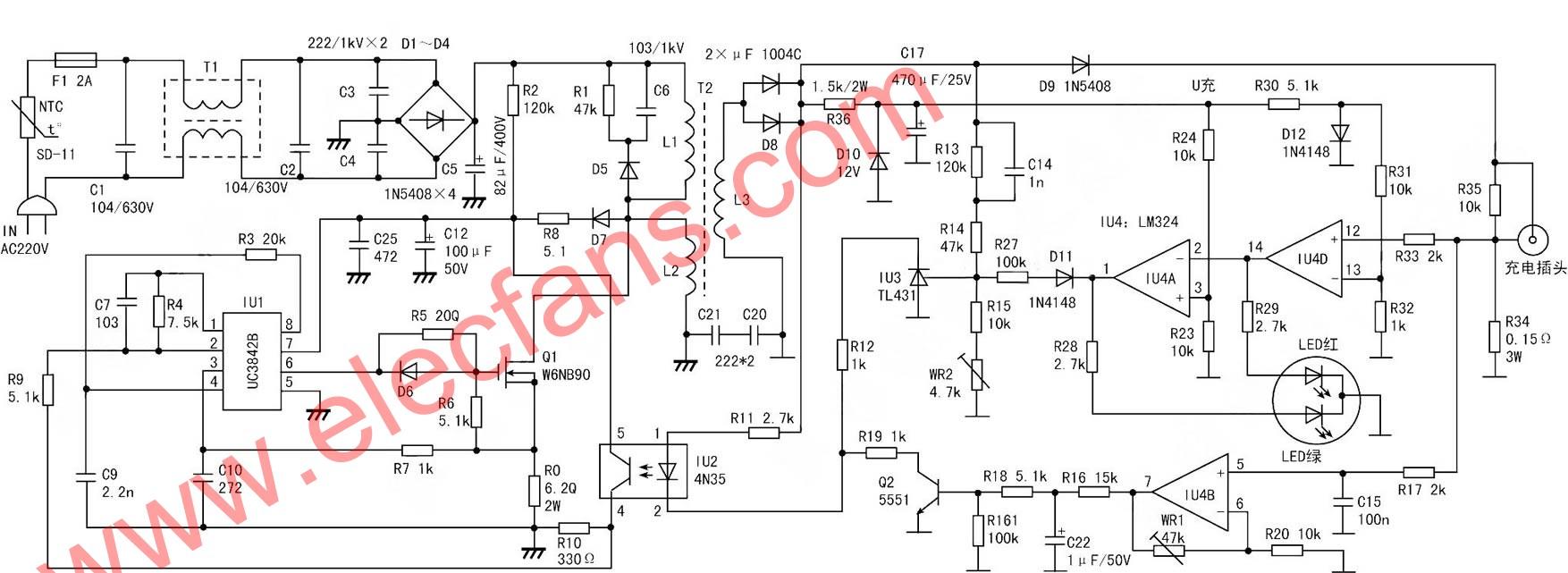 KA3842電動車充電器電路圖 文章來源:http://www.delux-kingway.cn