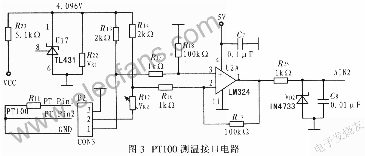 鉑電阻PT100溫度信號(hào)測(cè)溫電路 www.delux-kingway.cn