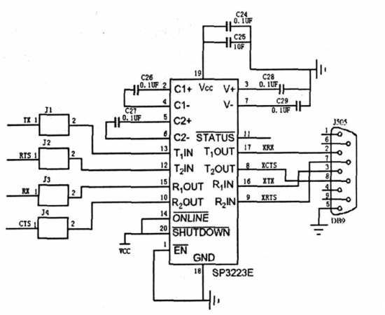 C8051F020與PC 機(jī)的串口電路