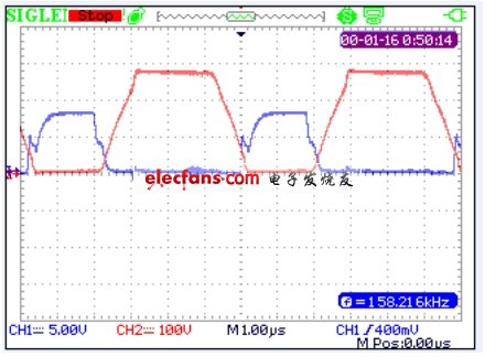 Vgs，Vds測量波形（SHS1000系列隔離示波表測量）。(電子系統(tǒng)設(shè)計)