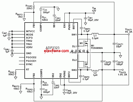 ADP2323級聯(lián)應(yīng)用電路圖