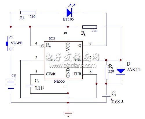 圖2 紅外線發(fā)射機電路圖