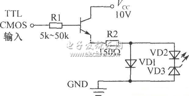 數(shù)字集成電路控制的兩只發(fā)光管交替閃爍發(fā)光圖