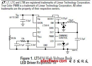 高電壓降壓轉換器驅動高功率LED