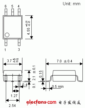 保證在125度條件下運(yùn)行的3.3V/5V驅(qū)動(dòng)高速邏輯IC耦合器輪廓說(shuō)明圖: TLP2368.