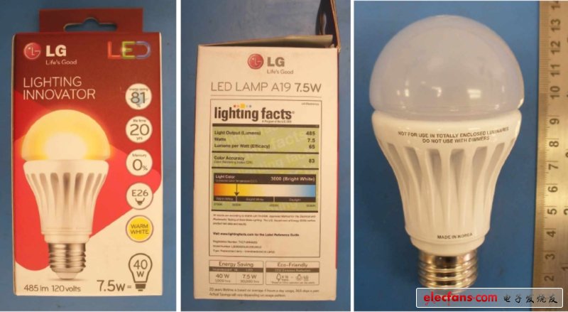 LG 7.5W LED A19燈泡LB08D830L0A。E50JWU0在包裝內(nèi)外對比