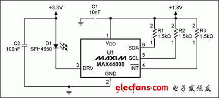 圖2. MAX44000典型電路，帶有發(fā)射器旁路。