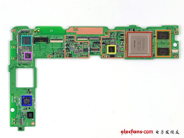 主板主要包含了以下廠商芯片：NVIDIA T30L Tegra 3 處理器；Hynix HTC2G83CFR DDR3 RAM；Max 77612A轉(zhuǎn)換開關(guān)調(diào)節(jié)器；AzureWave AW-NH665無線模塊；Broadcom BCM4751單芯片集成GPS接收器；NXP 65N04；Invensense MPU-6050陀螺儀和加速度計