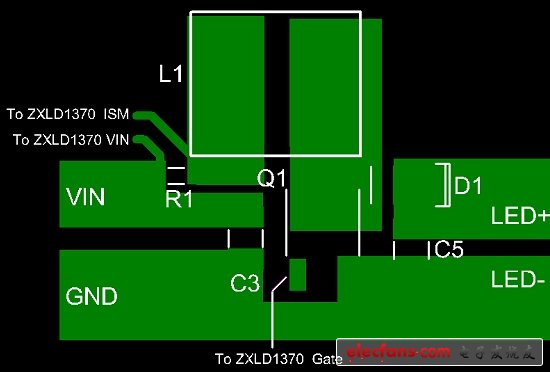 圖6:ZXLD1370升壓LED驅(qū)動器的PCB布局示例。