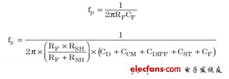 運(yùn)用代數(shù)計(jì)算方法得到系統(tǒng)極點(diǎn)頻率fp 和系統(tǒng)零頻率fz 的方程式分別為：