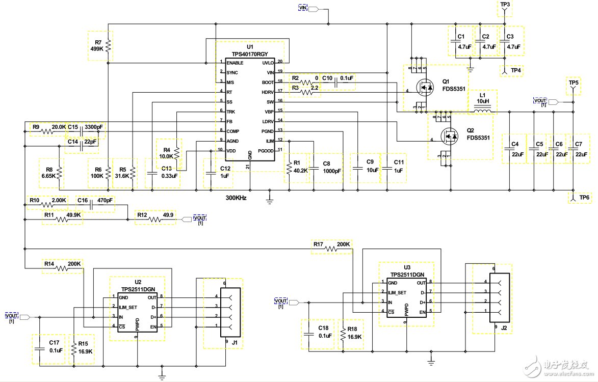 9-60V輸入、5V/2.1A雙端口智能USB充電器電路圖