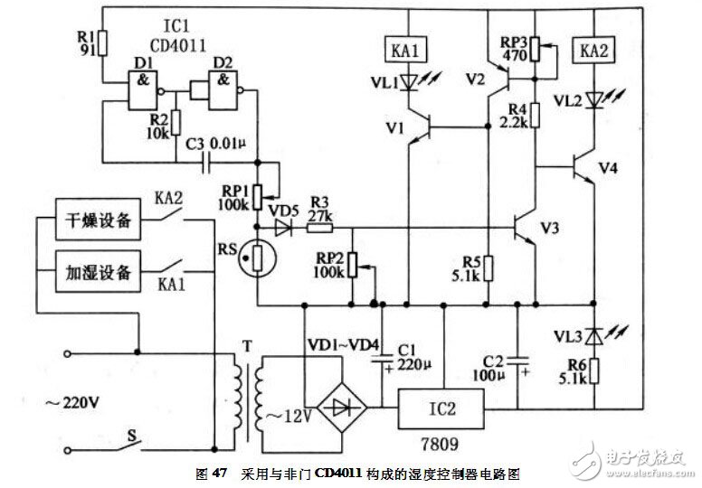 采用與非門CD4011構成的濕度控制器電路設計