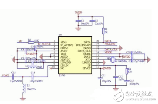 無線傳感器網(wǎng)絡接收節(jié)點T5743電路