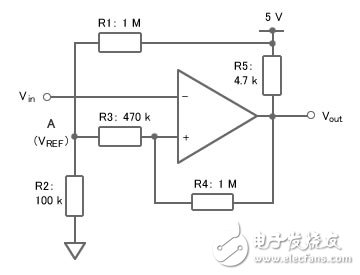 圖5：有滯后效應的比較器電路