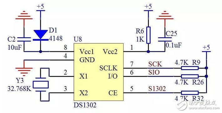 用ds1302做時(shí)鐘電路圖詳解