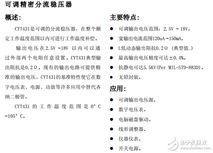 cyt431基準(zhǔn)電壓資料及封裝