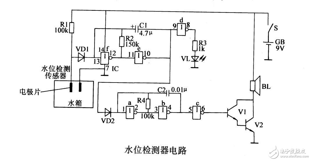 cd4069水位感應(yīng)電路