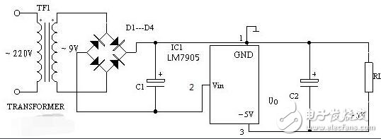 三端穩(wěn)壓器7805接線圖分析