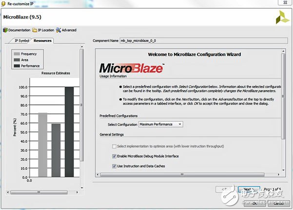 圖 1：選擇 MicroBlaze 的配置。