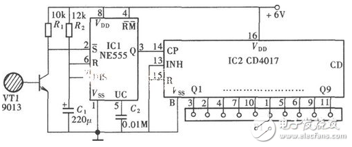 cd4017驅(qū)動(dòng)數(shù)碼管電路（LM8364/多通道電子開關(guān)/電容測(cè)量電路）